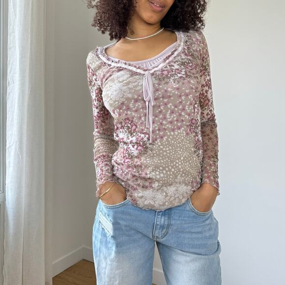 Vintage Romcom Mesh Floral Long Sleeve with Sheer Back & Sleeves (S/M) - Picture 1 of 13